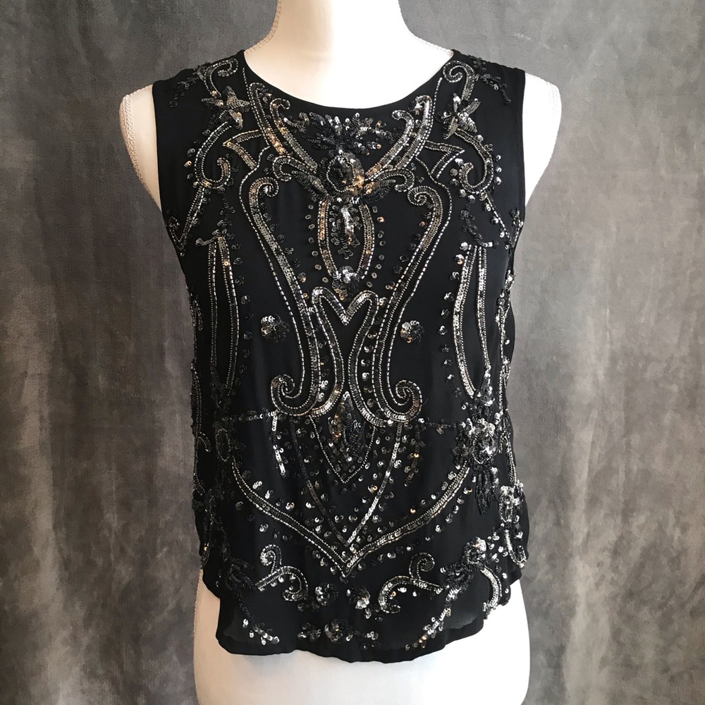 NEW Haute Hippie Black Beaded Silk Tank Top S